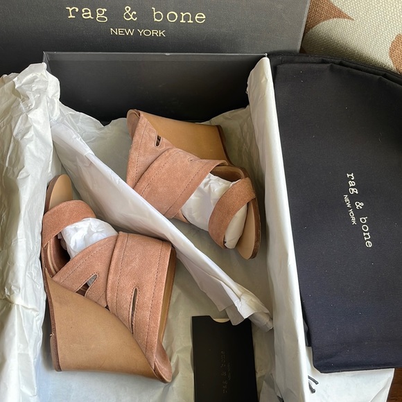 RAG & BONE Shaw Mule Wedge Sandals in Macaroon Rose - Picture 14 of 15